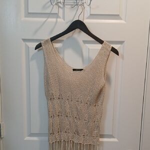 Ark & Co Cream Crochet Fringe Top